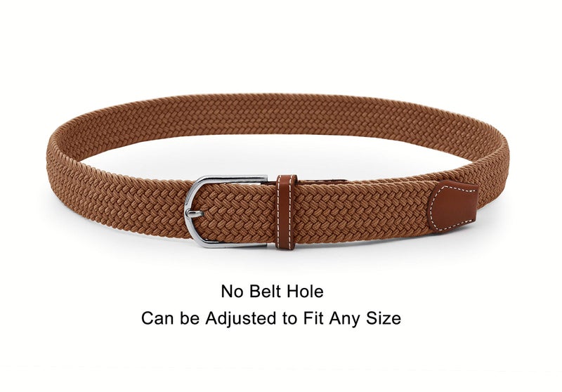 UltraKey Weave Elastic Belt, Unisex Braided Casual Outdoor Fabric Woven Belt Waist Straps with Metal Buckle Brown - Image 3